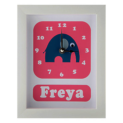 Stripey Cats Personalised Elwyn Elephant Framed Clock, 23 x 18cm Pink